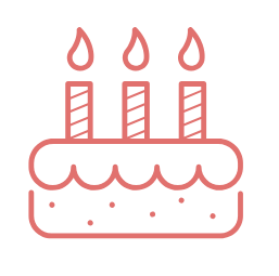 pink birthday cake icon with 3 candles